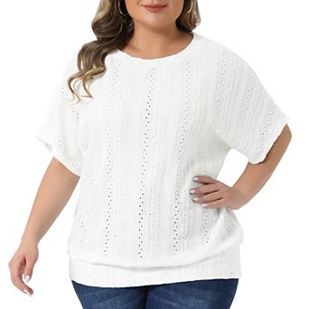 Plus Size Top for Women Crew Neck Hollow Short Sleeve t Shirts Casual Summer Tops Blouses Tshirts