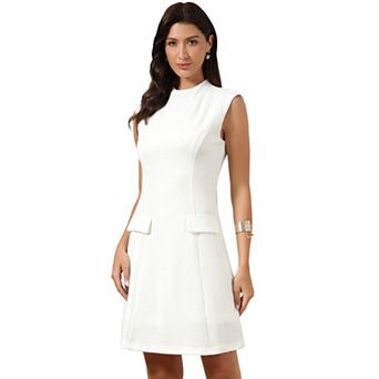 Tweed Dress for Women's Mock Neck Sleeveless Office Sheath Dress