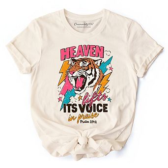 Heaven Lifts its Voice in Praise Christian T-Shirt, Tiger Psalm 19:1 Bible Verse Tee