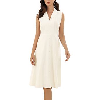 Cotton Dress for Women's Summer Sleeveless Lapel Collar Casual A Line Midi Dress