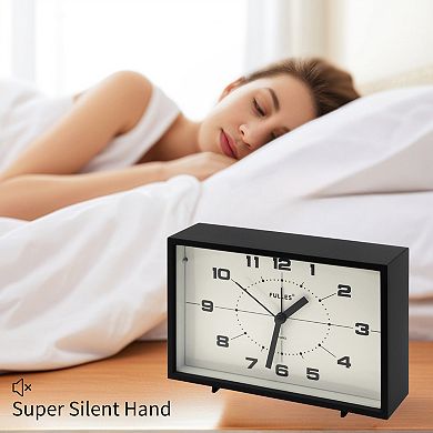 Classic Mechanical Alarm Clock Analog Dial, Night Light, Durable Plastic Casing 6.3"x1.8"x4.1"