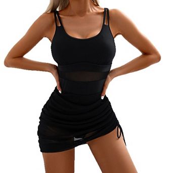 Womens Summer Swimsuit Clearance,Women's Solid Color Sling Round Neck Conservative Skirt Swimsuit