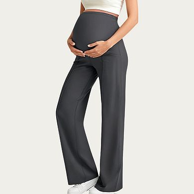 Women's Soft Stretch Maternity Pants with Full Belly Panel and Front Seam Detailing