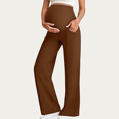 Women's Soft Stretch Maternity Pants with Full Belly Panel and Front Seam Detailing