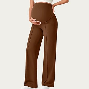 Women's Soft Stretch Maternity Pants with Full Belly Panel and Front Seam Detailing