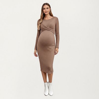 maternity knitted dress Angel Annabella Knit Maternity Midi in Sage Green Whether paired with boots or sneakers Cosy turtleneck dress for woman,