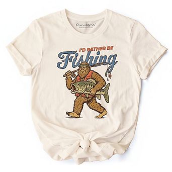 I’d Rather Be Fishing Bigfoot T-Shirt, Funny Sasquatch Fishermen Tee