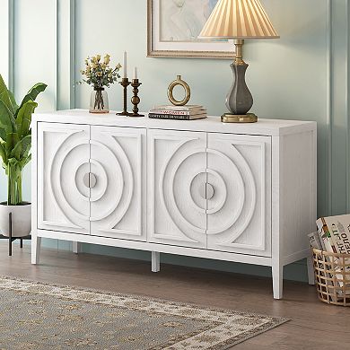 Whisen Retro Sideboard with Circular Groove Design Round Metal Door Handle for Living Room