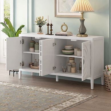 Whisen Retro Sideboard with Circular Groove Design Round Metal Door Handle for Living Room