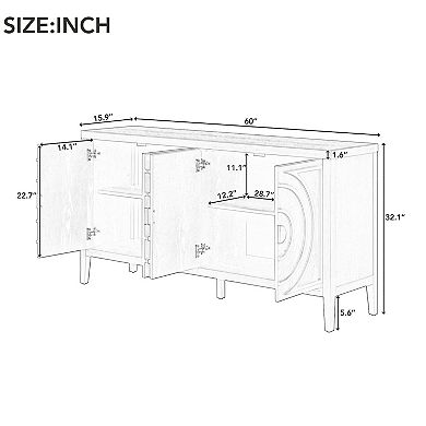 Whisen Retro Sideboard with Circular Groove Design Round Metal Door Handle for Living Room