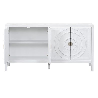 Whisen Retro Sideboard with Circular Groove Design Round Metal Door Handle for Living Room