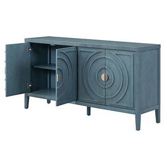 Whisen Retro Sideboard with Circular Groove Design Round Metal Door Handle for Living Room