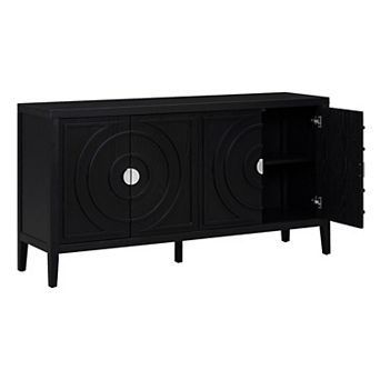 Whisen Retro Sideboard with Circular Groove Design Round Metal Door Handle for Living Room