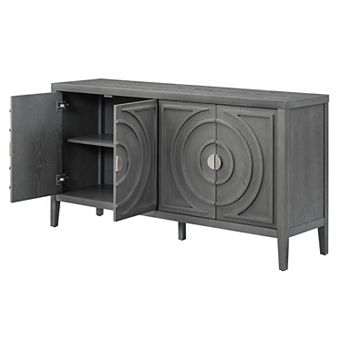 Whisen Retro Sideboard with Circular Groove Design Round Metal Door Handle for Living Room