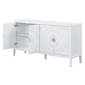 Whisen Retro Sideboard with Circular Groove Design Round Metal Door Handle for Living Room