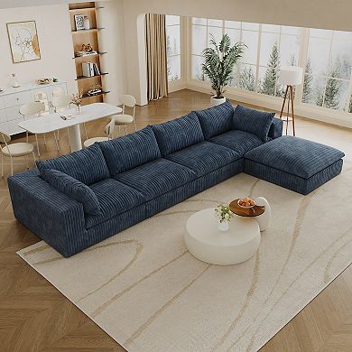 Whisen 157.6'' 4-Seat L-Shaped Cloud Sofa Deep Seat Couch with Ottoman