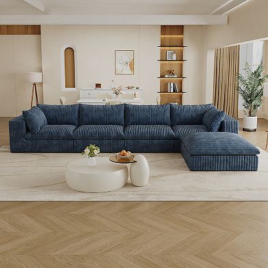 Whisen 157.6'' 4-Seat L-Shaped Cloud Sofa Deep Seat Couch with Ottoman