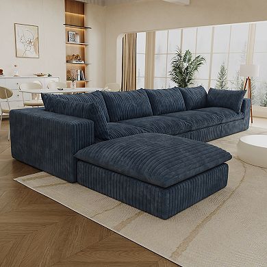 Whisen 157.6'' 4-Seat L-Shaped Cloud Sofa Deep Seat Couch with Ottoman