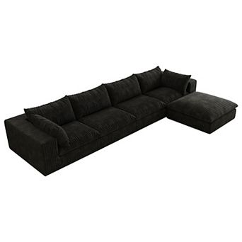 Whisen 157.6'' 4-Seat L-Shaped Cloud Sofa Deep Seat Couch with Ottoman