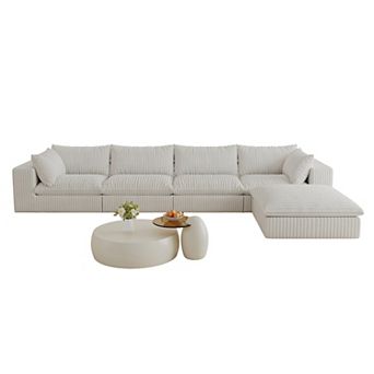 Whisen 157.6'' 4-Seat L-Shaped Cloud Sofa Deep Seat Couch with Ottoman