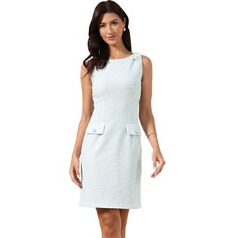 Tweed Dress for Women's Sleeveless Boat Neck Work A-Line Office Elegant Sheath Dress