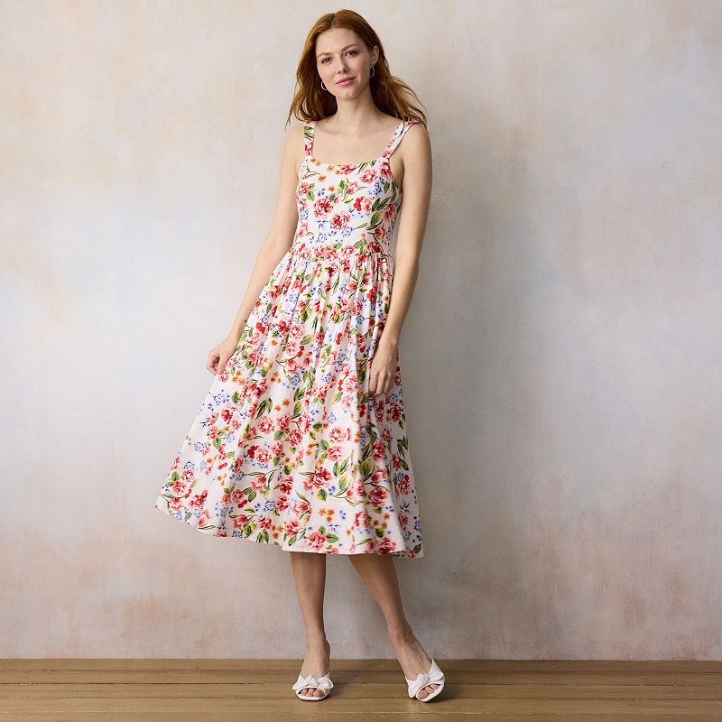 Petite LC Lauren Conrad Seamed Bodice Scoopneck Midi Dress, Women's,