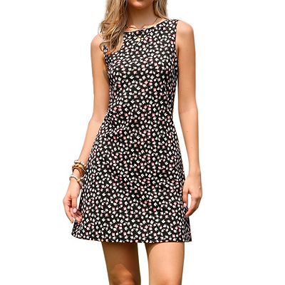 Floral Tank Dress for Women's Sleeveless Boat Neck A-Line Summer Mini  Sundress