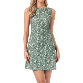 Floral Tank Dress for Women's Sleeveless Boat Neck A-Line Summer Mini Sundress
