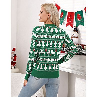 Women's Ugly Christmas Sweaters Snowflake Reindeer Long Sleeve Knit Xmas Sweater Pullover Tops