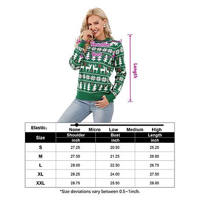 Women's Ugly Christmas Sweaters Snowflake Reindeer Long Sleeve Knit Xmas Sweater Pullover Tops