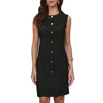 Sleeveless Dress for Women Summer Crew Neck Button Decro Front Business Casual Work Dresses