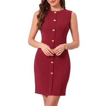 Sleeveless Dress for Women Summer Crew Neck Button Decro Front Business Casual Work Dresses
