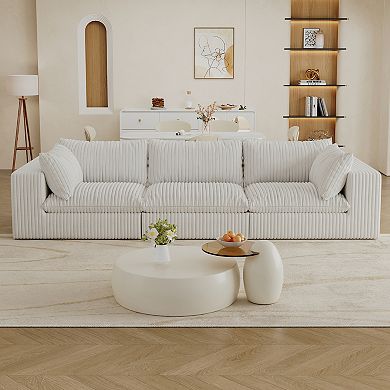 Whisen 118.2" Corduroy Fabric 3-Seater Cloud Sofa Deep Seat Couch