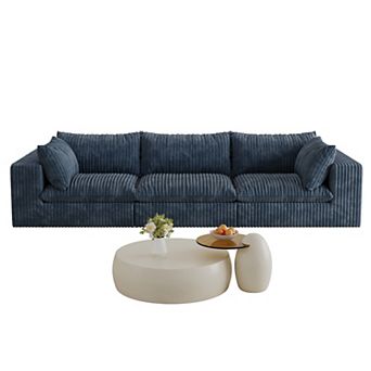 Whisen 118.2" Corduroy Fabric 3-Seater Cloud Sofa Deep Seat Couch