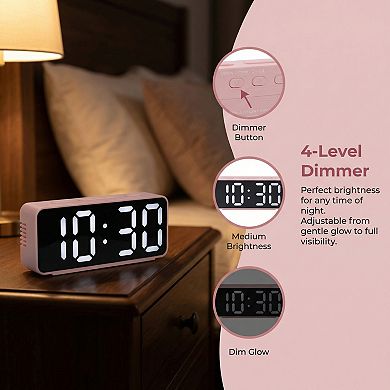 Digital Alarm Clock Adjustable Brightness, Dual Alarms, USB Charging Ports 5.1"Lx1.0"Wx2.2"H