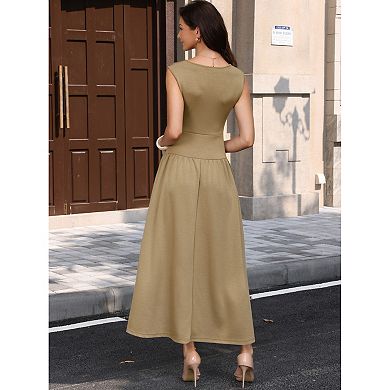 Midi Dresses for Women's High Waist Sleeveless Pockets Casual Work Dress