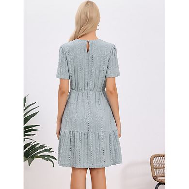 MIni Tiered Dress for Women's Crochet Boho Casual Short Sleeve Dresses