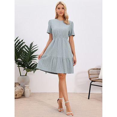 MIni Tiered Dress for Women's Crochet Boho Casual Short Sleeve Dresses