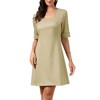 Midi Dresses for Women Summer Short Sleeve Round Neck A-Line Business Casual Office Work Dresses