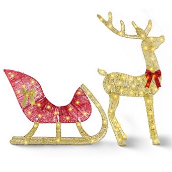 Lighted Christmas Reindeer & Sleigh Decoration Indoor/Outdoor with 8 Lighting Modes