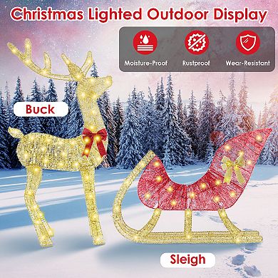 Lighted Christmas Reindeer & Sleigh Decoration Indoor/Outdoor with 8 Lighting Modes