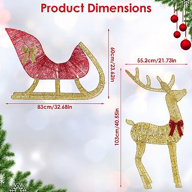 Lighted Christmas Reindeer & Sleigh Decoration Indoor/Outdoor with 8 Lighting Modes