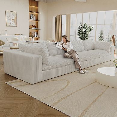 Whisen 157.6" Corduroy 4-Seater Cloud Sofa Deep Seat Couch
