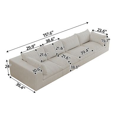 Whisen 157.6" Corduroy 4-Seater Cloud Sofa Deep Seat Couch