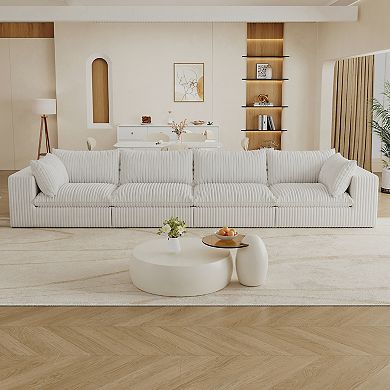 Whisen 157.6" Corduroy 4-Seater Cloud Sofa Deep Seat Couch