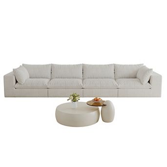 Whisen 157.6" Corduroy 4-Seater Cloud Sofa Deep Seat Couch
