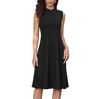 Work Dresses for Women's Mock Neck Sleeveless A Line Midi Dress