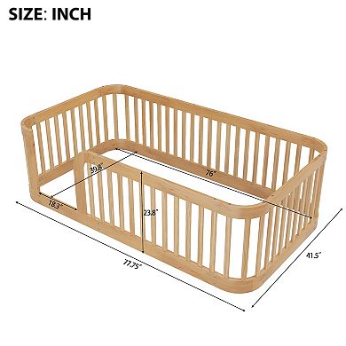 Whisen Wood Floor Bed Frame with Fence