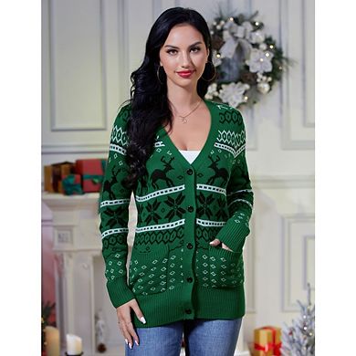 Women's Ugly Christmas Sweater Christmas Cardigans Funny Xmas Open Front Button Down Coat Outwear