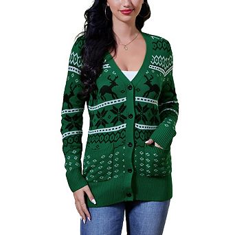 Women's Ugly Christmas Sweater Christmas Cardigans Funny Xmas Open Front Button Down Coat Outwear